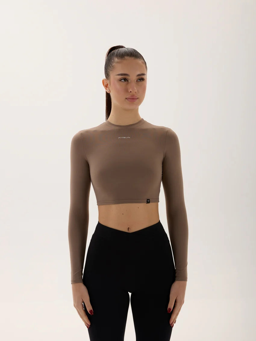 Sportinis crop topas ilgomis rankovėmis „Sand VE“